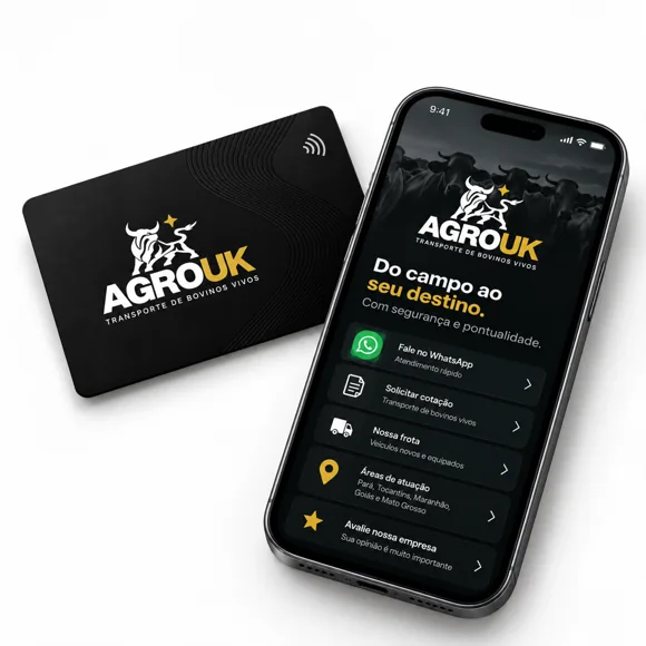 Demonstração de cartão personalizado ao lado de um perfil digital no celular