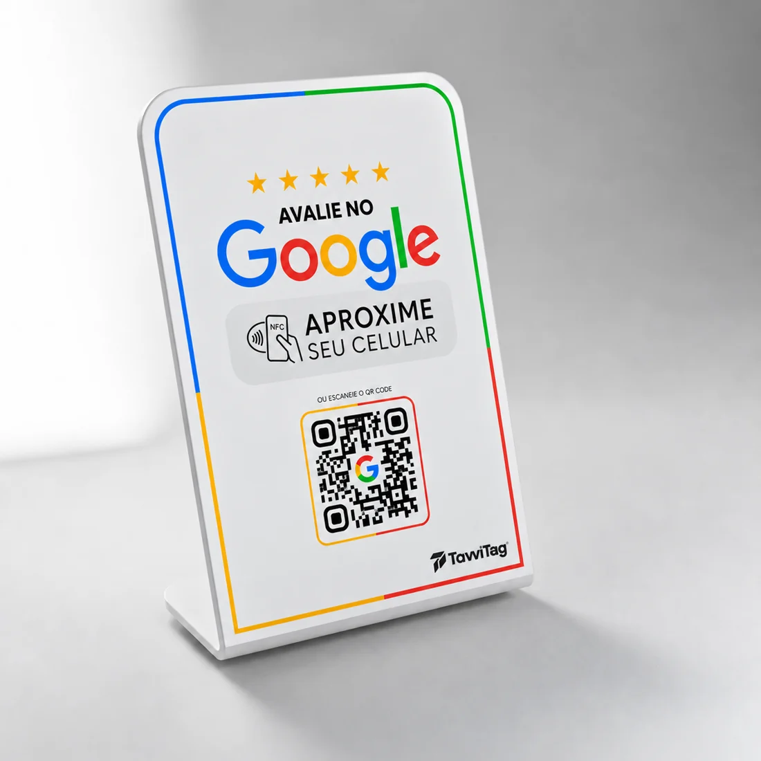 Placa TavviTag para avaliações no Google com NFC e QR Code